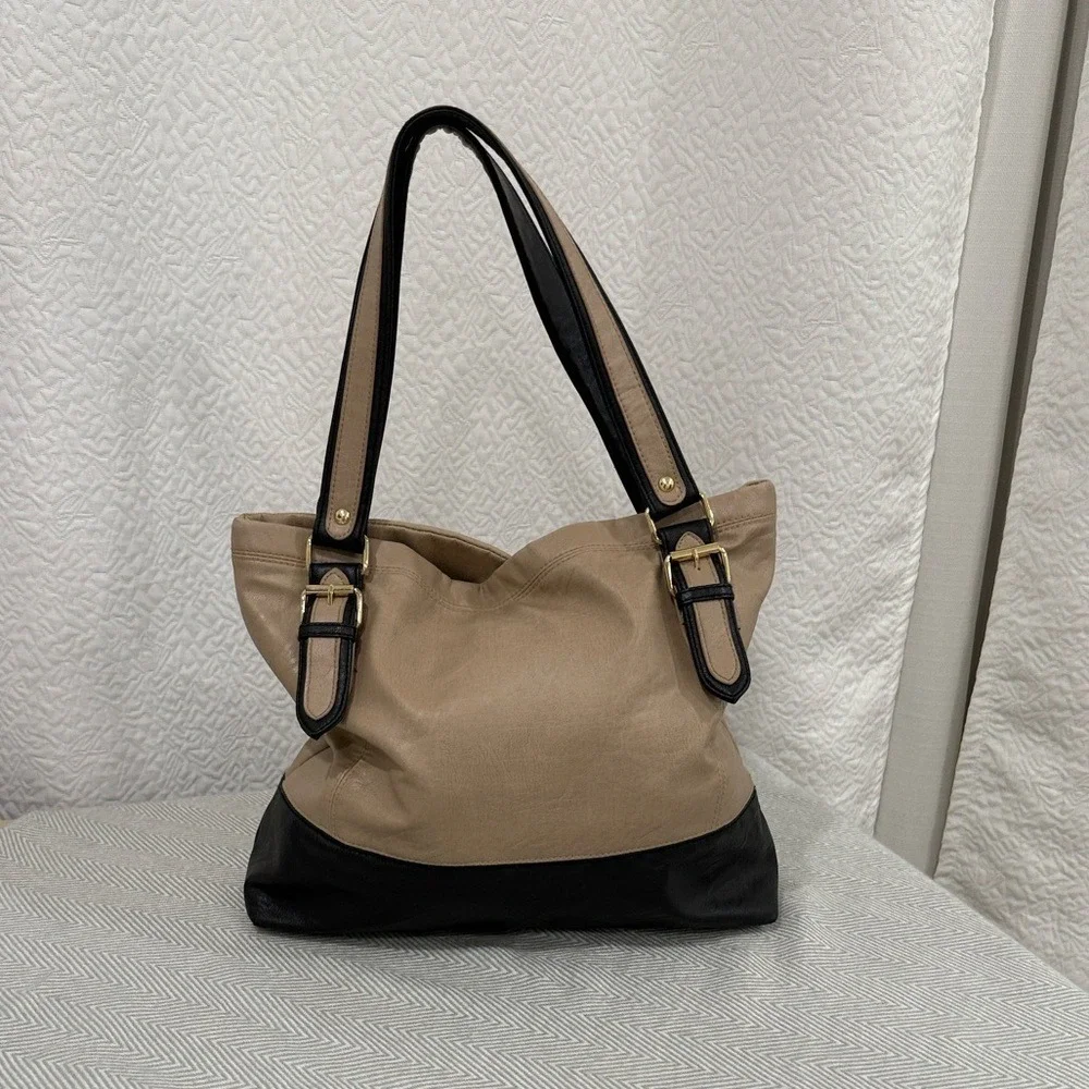 Christian Siriano for Payless Tan Black Colorblock‎ Tote Bag Shoulder Purse